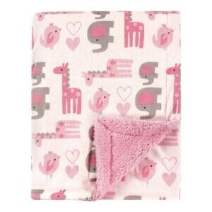Luvable Friends Baby Blanket Pink Safari Elephant Bird Giraffe Cozy Sherpa New